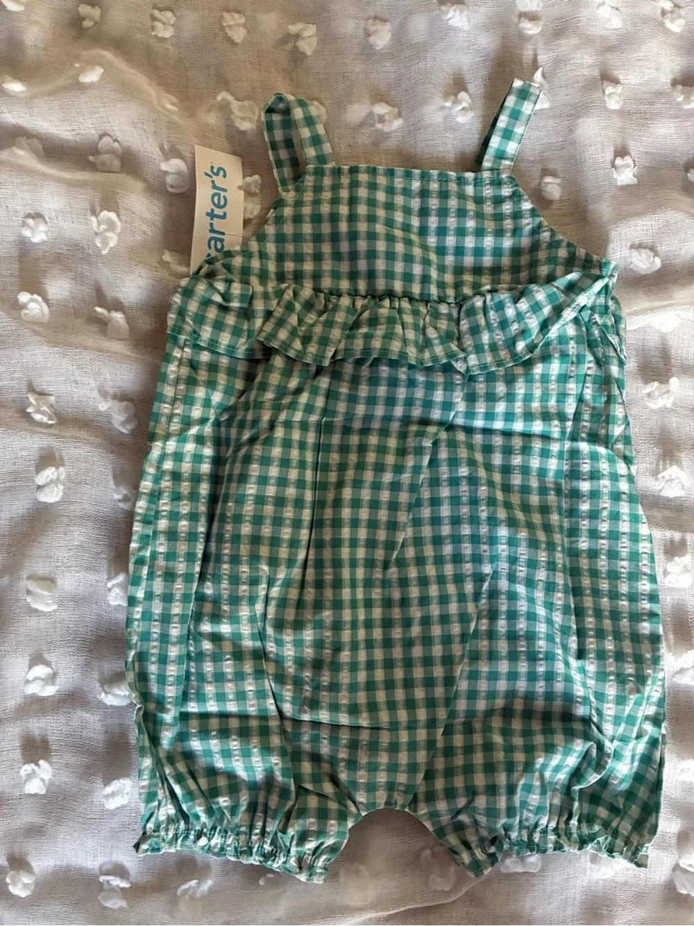 Carter's Teal and White Gingham Ruffle Bubble Romper